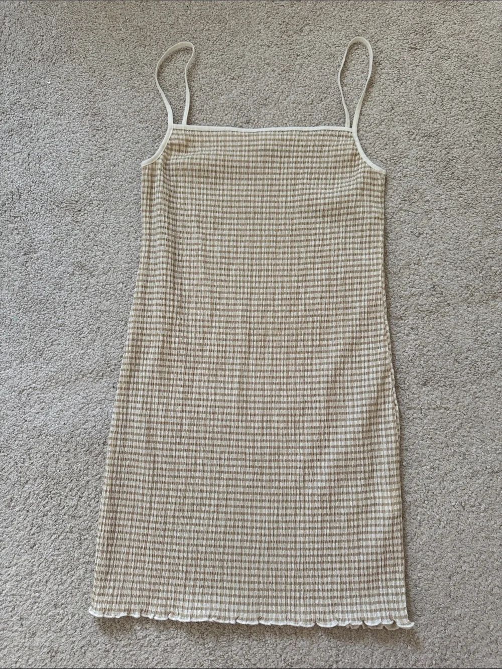 Wilfred Aritzia Jazz Seersucker Mini Dress Whimsy Girlie Frilly Hem SzL